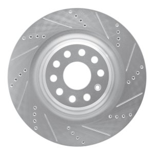 Tesla Model S Brake Rotor (1) - Rear Right - R1 Concepts - Drilled & Slotted - Silver - `12-`21